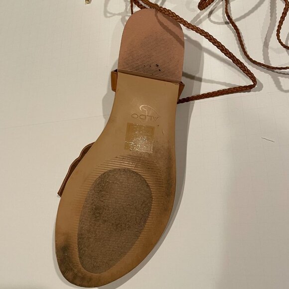 ALDO Brown Ankle Wrap Braided Sandal Gladiator Style Size  8.5 - Picture 3 of 7